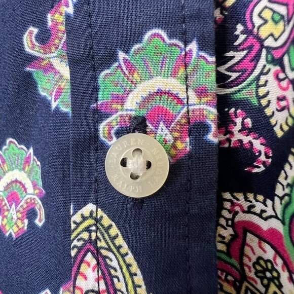 Lauren Ralph Lauren Top Womens Size Large Colorful Paisley Patchwork Non Iron - Picture 7 of 16